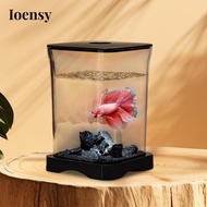 Ioensy Desktop Betta Fish Tank Amphibian Feeding Box Clear View Small Goldfish Tank for Home Desktop