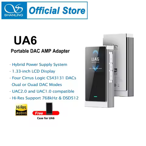 SHANLING UA6 HIFI Portable USB DAC Headphone Amplifier 4 X CS43131 DACs Hi-Res Audio Support DSD 512