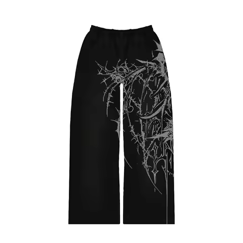 Y2K Line Print Wide Leg Pants Men Women Streetwear Harajuku Baggy Trousers With Wing Pattern Elastic