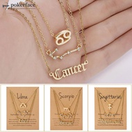 Pokerface 3Pcs/Set Cardboard Star Zodiac Sign Pendant 12 Constellation Charm Gold Necklace Aries Can