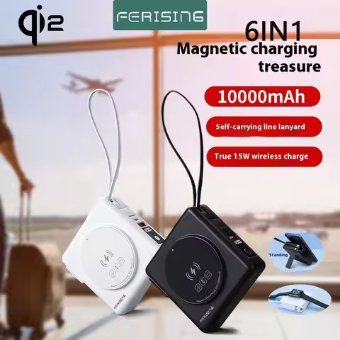 FERISING 6IN1 22.5W qi2 Magnetic Power bank Charging 10000mAh for Apple Watch built-in Cable Magsafe