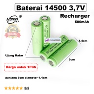 Baterai Cas Hongli AA 14500 37V 500mAh Recharger 5cm 14cm ujung datar