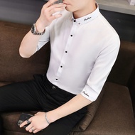2025 Men's Summer Korean Style Ice Silk Wrinkle-Free 3/4 Sleeve Business Casual Shirt