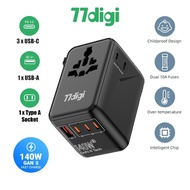 77digi 140W GaN PD 3.1 Travel Adapter 1 USB 3 Type C Travel Adapter Worldwide Universal Travel Plug 