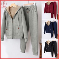 fulaide 1 Set Sweatshirt Pants Zipper Placket Cardigan Drawstring Elastic Waist Solid Color Keep War