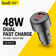 Budi 48W PD Car Charger Dual Ports USB C PPS Led Display Fast Charging For iPhone Samsung Xiaomi