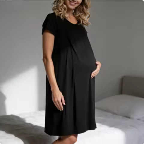 Postpartum Maternity Nursing Dress, Short Sleeve Labor Hospital Gown Breastfeeding Dress for Pregnan
