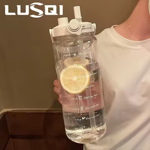 LUSQI 2000ml Large Capacity Sports Water Bottle Summer Transparent Tritan Cup For Outdoor Gym Leak P