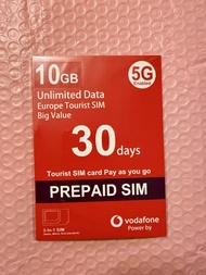 【包郵】 全新 Vodafone Europe Tourist SIM Card 10GB 歐洲 數據上網卡  10GB 5G Unlimited Data Roaming  Europe Trave