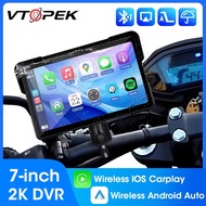 Vtopek 7" Motorcycle Portable DVR Wireless IOS Carplay Android Auto Navigation GPS Screen IPX7 Water