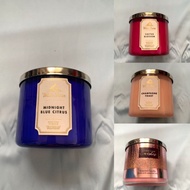 BATH AND BODY WORKS 3 WICK CANDLE CHAMPANGE TOAST/THOUSAND WISH/MIDNIGHT BLUE/CACTUS BLOSSOM