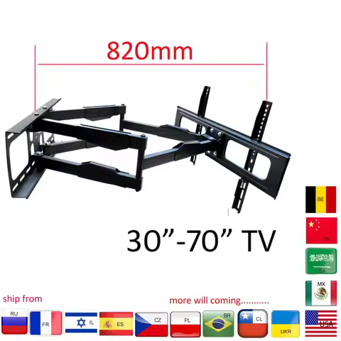 (NEW)DL-D-A64L 60kg 70" 65" 600x400 retractable heavy duty swing double arm lcd bracket swing tv wal