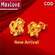 Singapore Ready Stock 916 Gold Earring for Women Vintage Fashion Weave Earrings Original Gold Earrings Jewelry Gift