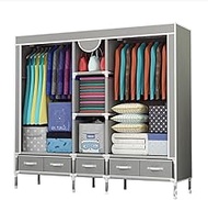 Wardrobe, Bedroom Fabric Wardrobe, Clothes Rail with Drawers, Foldable Coat Rack with 2 Clothes Rail