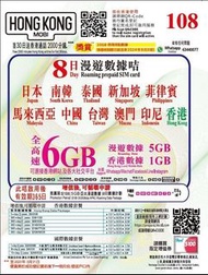 HK MOBILE 全球路路通 4G 8日 5GB亞大+1GB 本地 多國卡 $62