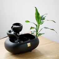 QY2Home Ceramic Flowing Water Ornaments Fountain Waterscape Decoration Feng Shui Fortune Living Room Desktop Office Fish