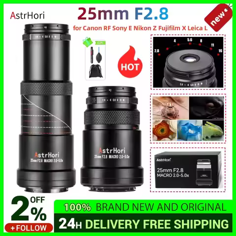 AstrHori 25mm F2.8 2X 5X Full Frame Ultra Macro Lens for Sony E for Canon RF eos r Nikon Z for Leica