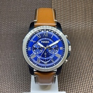 Fossil FS5151 Grant Chronograph Blue Dial Brown Leather Strap Analog Men's Watch