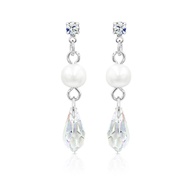 SO SEOUL Ghent Swarovski Crystal Drop Earrings with Simulated Pearl Titanium Post Rhodium Plated