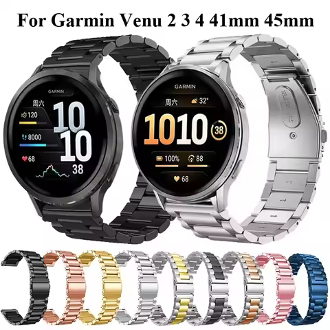 18 20mm 22mm Stainless Steel Strap For Garmin Venu 2 3 4 41mm 45mm Metal Band For Garmin Forerunner 
