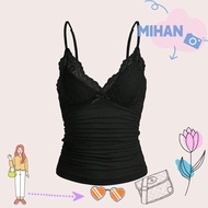 MH V-neck Tank Top, Punk Ruched Lace V-neck Halter, Fashion Lace Sexy Halter Top