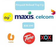 prepaid reload top up rm100 充值手机话费 digi celcom maxis umobile tunetalk xox