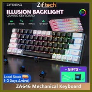 ♀ ☫ ☂ ZIFRIEND ZA646 Mechanical Keyboard 64 Keys White Backlit Blue Red Switch Gaming Keyboard