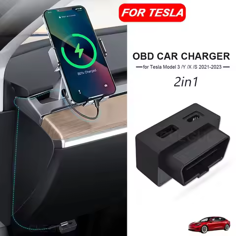 Car OBD Fast Charger for Tesla Model 3 Y X S Mobile Phone Charging Adapter OBD2 Splitter USB and Typ