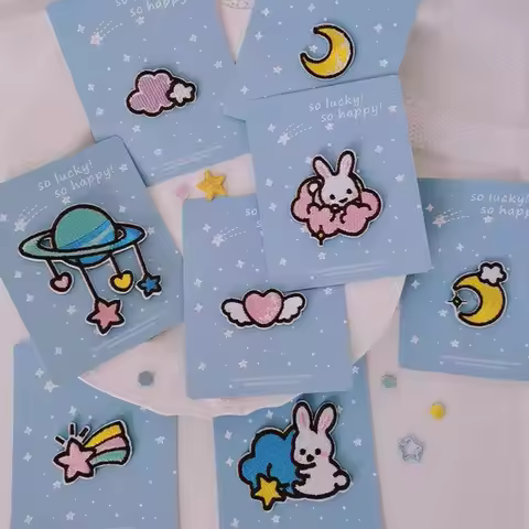 Cute Planet Rabbit Cloud Self Adhesive Patches For Clothing Applique On Jeans DIY Accesorios Para Ro