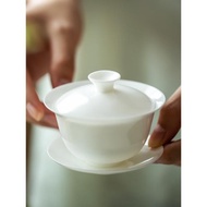 潮州骨瓷蓋碗薄胎高檔三才泡茶碗品茗杯家用辦公白瓷功夫茶具套裝