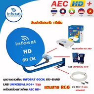 INFOSAT Satellite Dish Set 60CM. KU-BAND + AEC HD+ LNB UNIVERSAL K04+ Box (With Cable To Choose Acco