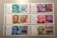 私藏 : 南美洲紙鈔 &gt; 阿根廷共和國1985年版式.1/5/10/50/100/500 Australes.(六張)