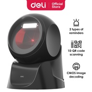 Deli Stand Barcode Scanner 1D 2D LED Table QR Code Scanner Phone QR Light Adjustable Angle