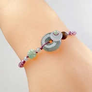 【願‧平安】烏雞翡翠平安扣編織手鍊 | 天然緬甸玉翡翠A貨 |送禮