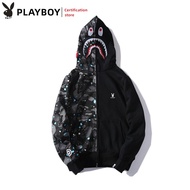เสื้อสเวตเตอร์แฟชั่นแฟชั่นลำลองมีฮู้ดแนวเสื้อกันหนาวมีซิป Playboy Bicolor Shark (S-5XL)