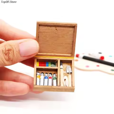 1:12 Dollhouse Miniature Artist Paint Pen Wood Box Toys For Dolls Approx.33 x 30 x 10mm/34 x 34x 10m
