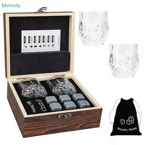 Whiskey Stones And Whiskey Glass Gift Set Of 4, For Men | Father's Day, 6 Granite Whiskey Stones, 2 