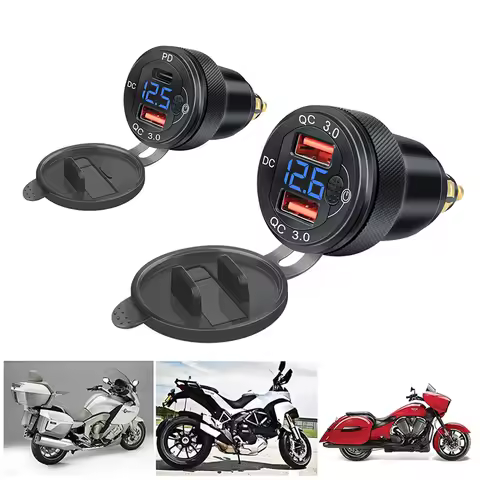 Motorcycle Car Charger Dual USB C QC3.0 Fast Charging DIN Hella Type C Digital Display Adapter for B