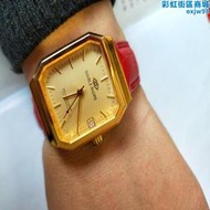 國產手錶庫存手動機械錶中型男女款金色方形條刻度老貨復古