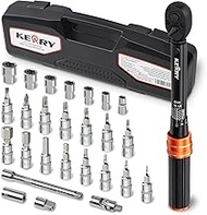 Kerry 1/4 Inch Drive Click Torque Wrench, 27 PCS Bike Torque Wrench Set Double Scale (5-25Nm/8.9-221