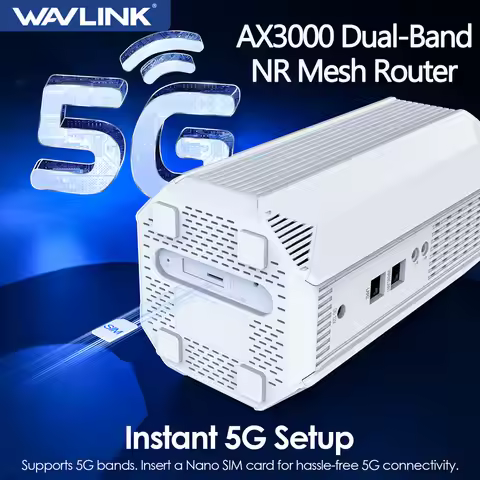 WAVLINK AX3000 5G NR CPE Router Dual-Band Wi-Fi 6 Mesh Router with Nano SIM Card Slot, SA/NSA VPNs I
