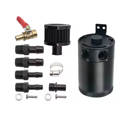 HD 2 Port Oil Catch Can Tank Fuel Tank Racing Baffled With Drain Valve Air Oil Separator Universal B