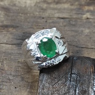 Zamrud Zambian Batu Permata Asli Cincin Perak Natural Original Gemstone Zambian Emerald Silver Ring