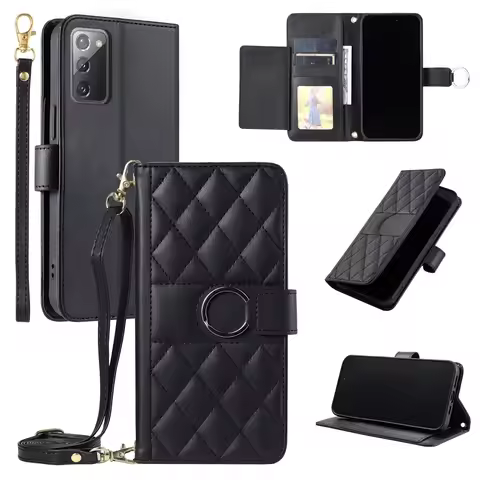 Crossbody Ring Wallet Case for Samsung Galaxy A52 A52S A32 A12 A71 A51 A21S Multi 5 Card Slots Leath