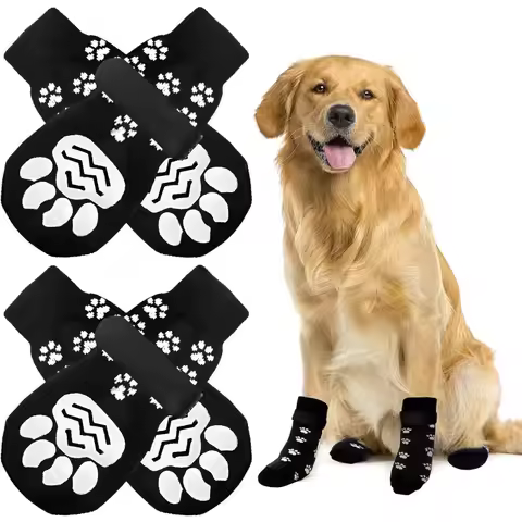 4 Pcs Dog Non-slip Socks, Dog Socks with Adjustable Straps, Cotton Dog Socks for Large and Small Dog