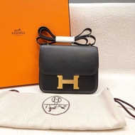 99新 Hermes 愛馬仕Constance 康康19 X刻 黑金 黑色金扣 swift mini