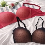 MERAH Maidenform Bra 36C 38C 38D Thin Foam Comfortable Seamless Bra Black Red - Polka