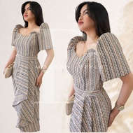 Modern filipiniana mestiza sleeves cultural pattern design for woman midi dress woman