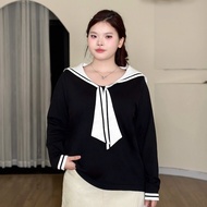 BIGSIZE long-sleeved sweater with mixed color collar M72031 - BOON BOON BIGSIZE