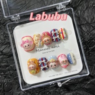 [Exquisite short nails] Purely hand-made nails Labubu hand-painted cartoon short nails 10 pieces of 